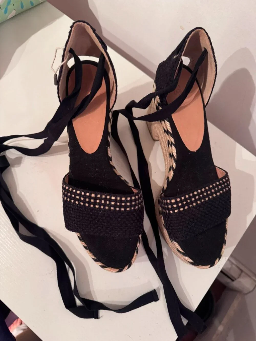 NWT GORGEOUS CASTANER XIA PLATFORM ESPADRILLES Black & Cream - Size 10 US/ EU 41